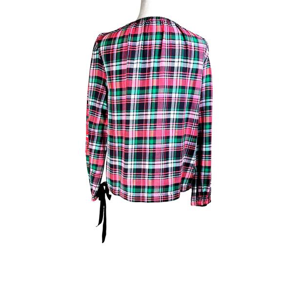 Ivy Jane Pink Green Plaid Floral Embroidered Stretchy Flowy Cotton Top - Picture 3 of 12